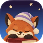 Emberlane app icon: a painted fox cub asleep in a striped nightcap on a red book